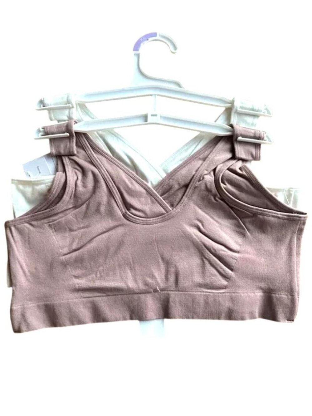 NEW Women's XL Auden Nursing Wireless 2pk Pullover Seamless Sleep Bra White/Mauv - Picture 2 of 4